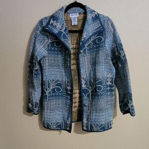 Vintage 1990s Blair Blue & Silver Tapestry Jacket Coat, Women's S Grandma Boho